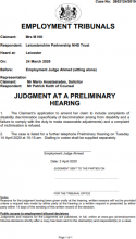Mrs M Hill V Leicestershire Partnership NHS Trust 2602124 2019 Preliminary